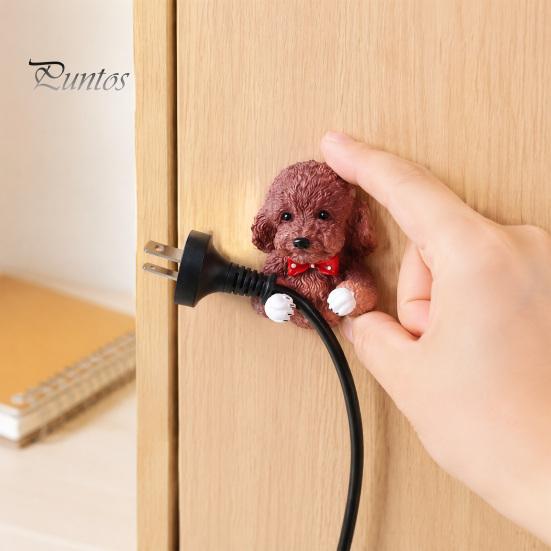 Nail Free Socket Hanger Puppy Power Outlet Hook, Self Adhesive Wall Mounted Cord Organizer, Resin Cute Decor for Wires Cable Management Holder