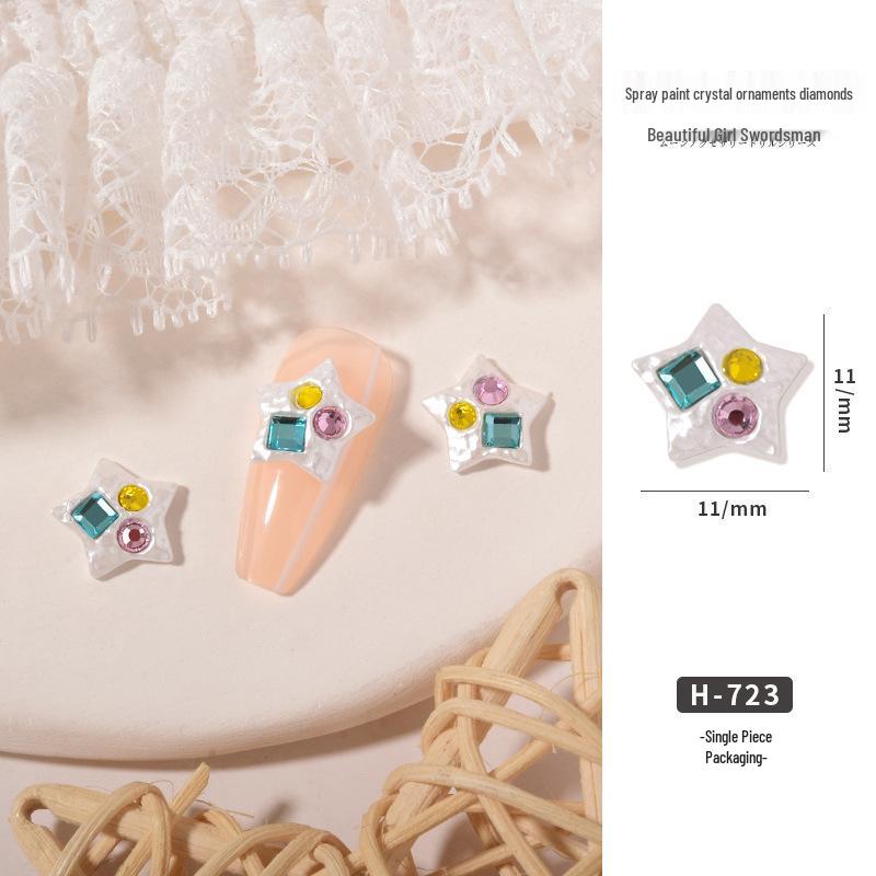 Internet Celebrity Nail Art: Pearl White Crystal Heart Rhinestone Star Spray Paint Alloy Decorations