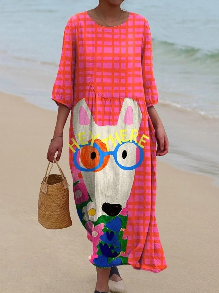 European and American New Large-size Dress Women's Clothing Seaside Vacation Printed Loose Long Dress