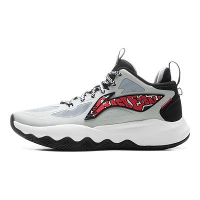 Li Ning Kids Comfortable Shock Absorption Mid-Top Basketball Shoes Kids Basketball Shoes Brick-Gray YKBU102-5