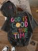 Vintage Gewassen God Is Goed Roze Hart Grafische T-shirt Minimalistisch Christelijk Geloof Casual Top met Korte Mouwen Dames T-shirt
