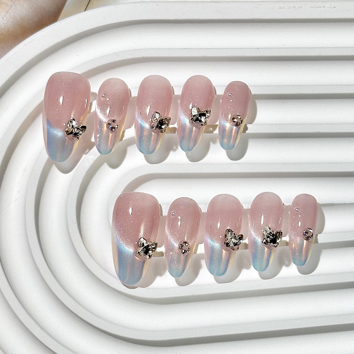 

Ручная работа Кошачий глаз Французский маникюр - Средне-длинные Арт-патчи с Супер Вспышкой и Отбеливающим Эффектом