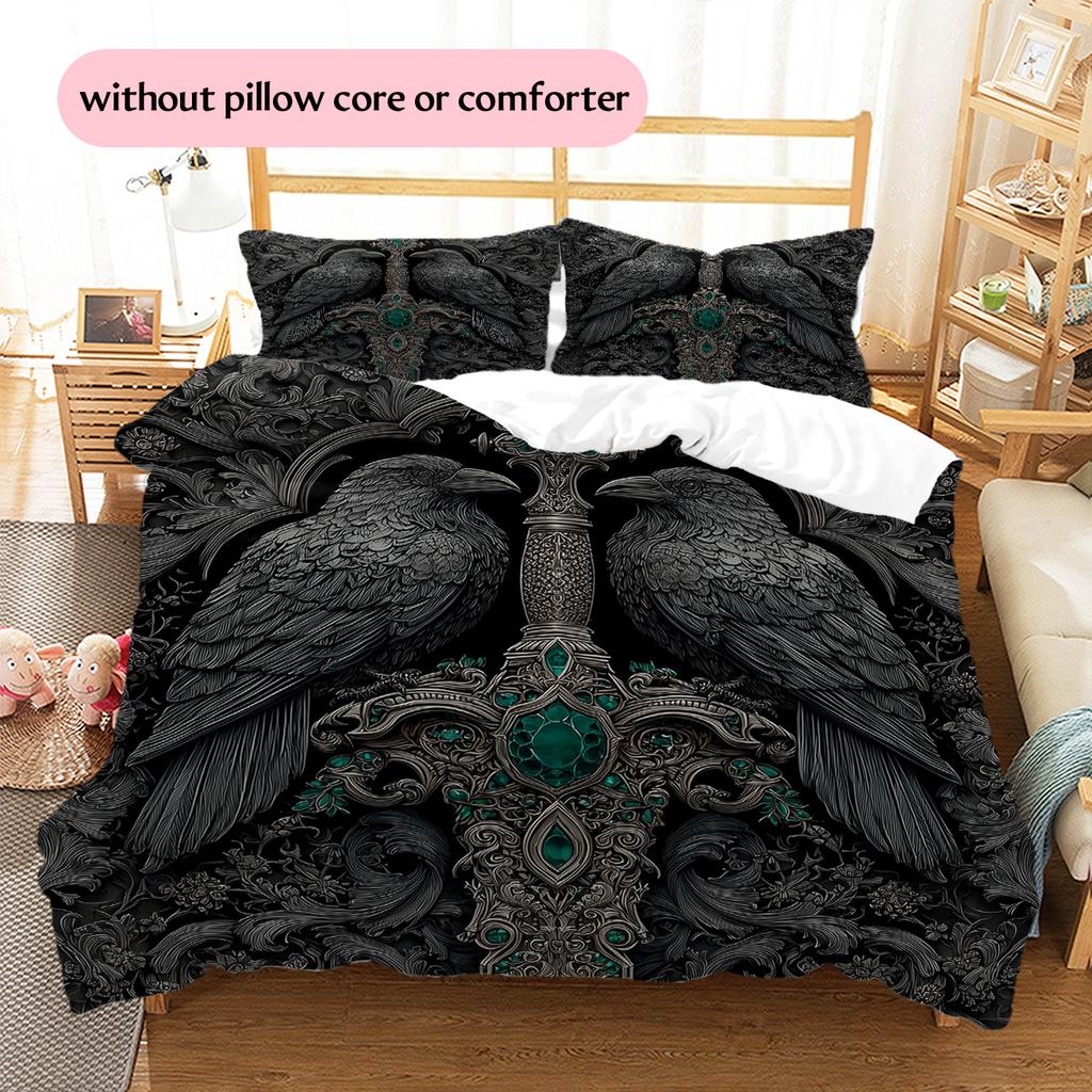 Bird and Sword Pattern Bedding Quilt Set Home Decoration Gift (1 * duvet cover + 2 * pillowcase without core)