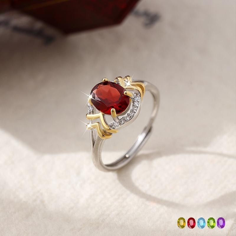 New Natural Spar Ring S925 Sterling Silver Ring Women's Two-color Gold-plated High-end Design Fashion Retro Jewelry Gift