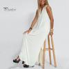Women Vest Dress Coat Sleeveless Solid Color A-line Loose Long Sleeve Cardigan Ankle Length V Neck Maxi Dress Simple Style Split Coat