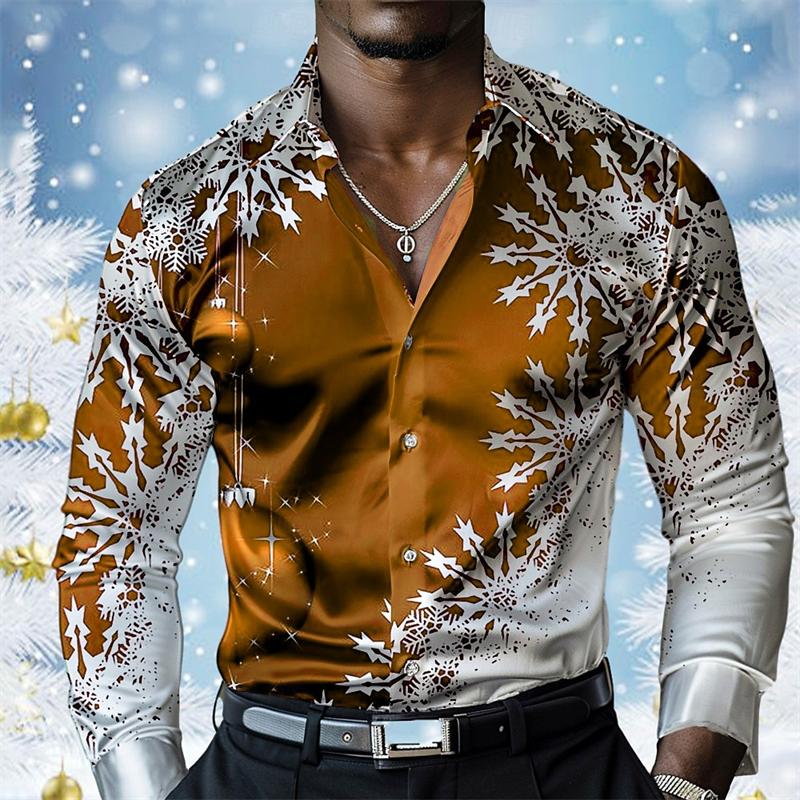 Colorful Snowflake Pattern Hawaiian Shirts For Men Merry Christmas 3D Printed