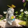 Socha králíka z pryskyřice se solárním motýlem, květinovým světlem, zvířecí zahradní socha, roztomilý králíček, ozdoba pro venkovní zahradní dekoraci