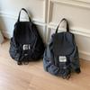 Plaid Drawsting Backpacks Solid Color Student Schoolbag Stylish Ruched Shoulder Bags  Men Women