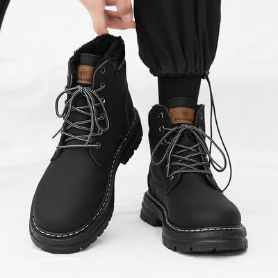 Winter New Men's Snow Boots, Velvet Warm Rhubarb Boots, High-top Martin Boots, Casual Thick-soled Shoes