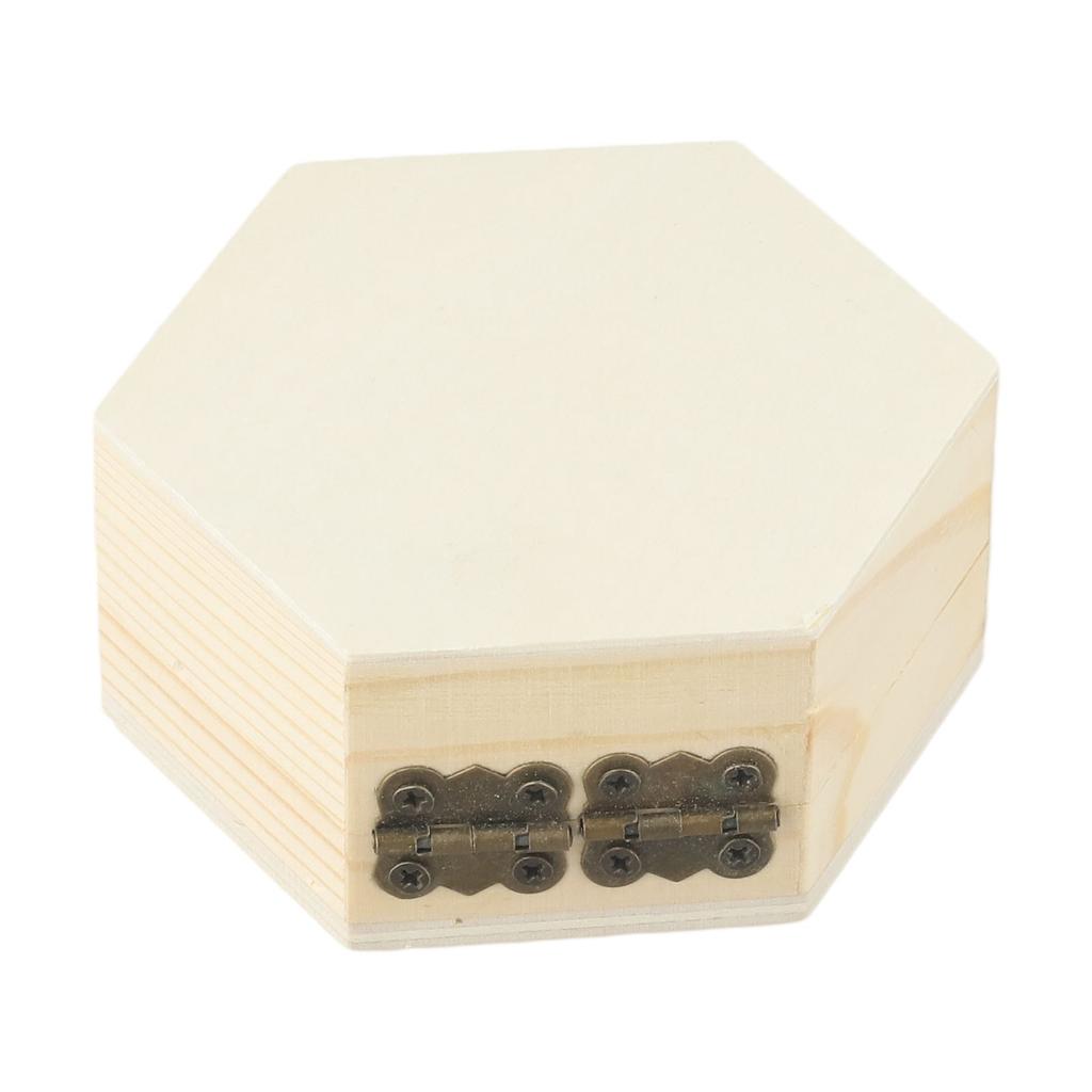 Wooden Hexagon Shaped Storage Box for Jewelry Rings Earrings Holder Suitable for DIY Crafts and Decorative Purposes
