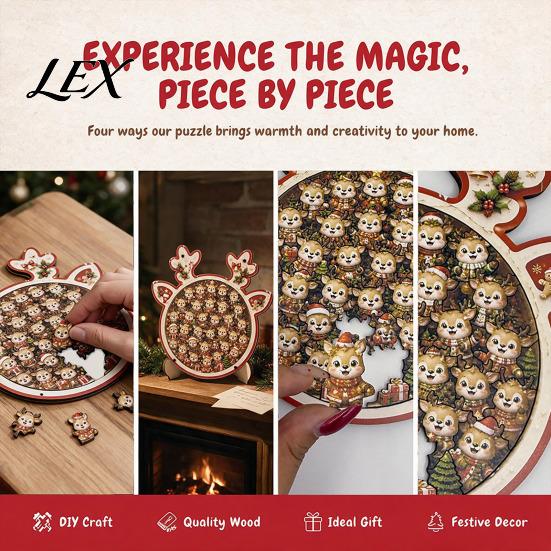 Decorative Jigsaw Puzzles Christmas Reindeer Puzzle Decoration, Santa Claus Cat Elk Theme Toy, Festive Wooden Set for Holiday Gift Xmas Themed Games