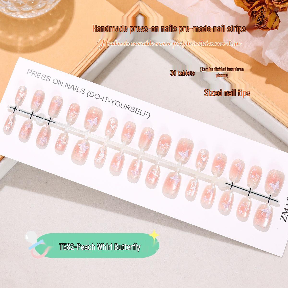 

Peach Swirl Blush Cat Eye Nail Stickers - 30 Removable Pieces Extra Short XS/S/M