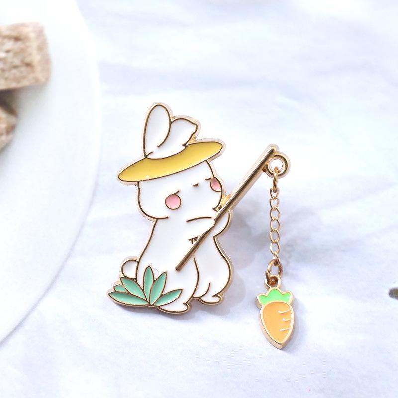 Cartoon White Rabbit Brooch - Cute Carrot Badge Pin for Girls, Bags, or Corsage