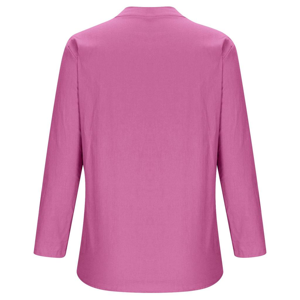 Camicia da donna taglie forti Camicetta estiva a rete ampia Tasche in camicetta di lino in cotone