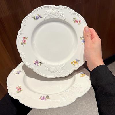 French Style Vintage Floral Print Ceramic Plates New Household 8.5 Inch Aesthetic Kitchen Tableware Exquisite Cake Dessert Dish