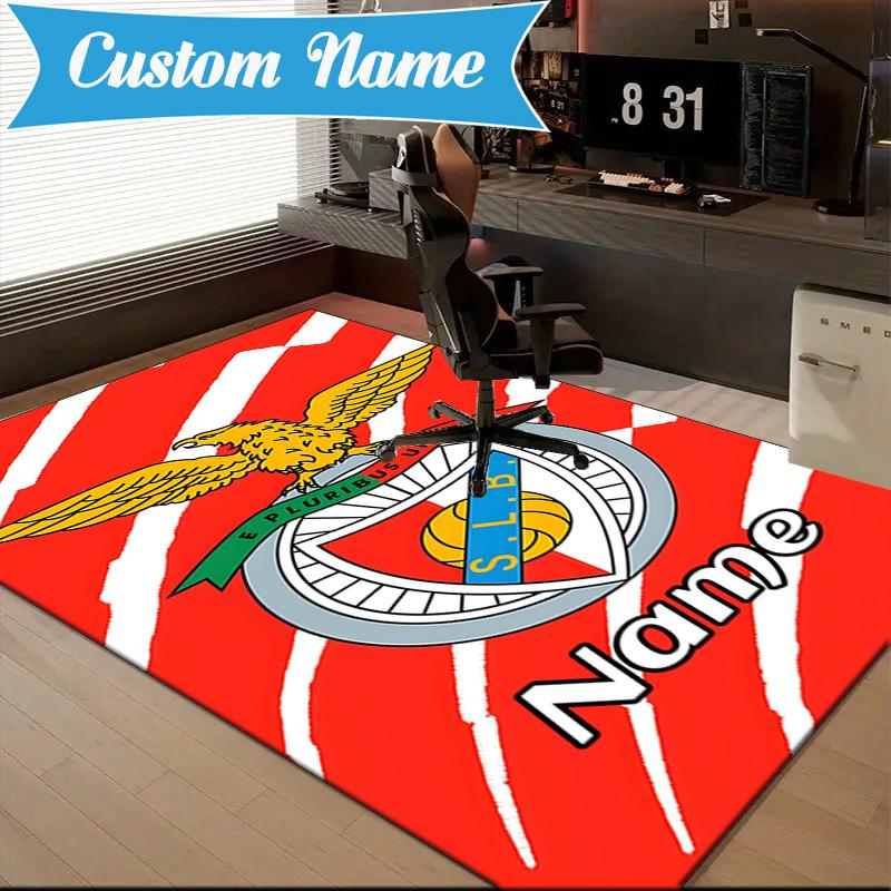 Custom Name Benfica Football Crest Rug Game Carpet, Floor Mat for Bedroom Living Room Entryway Rug, Home Decor Idea Gift for Christmas Birthday