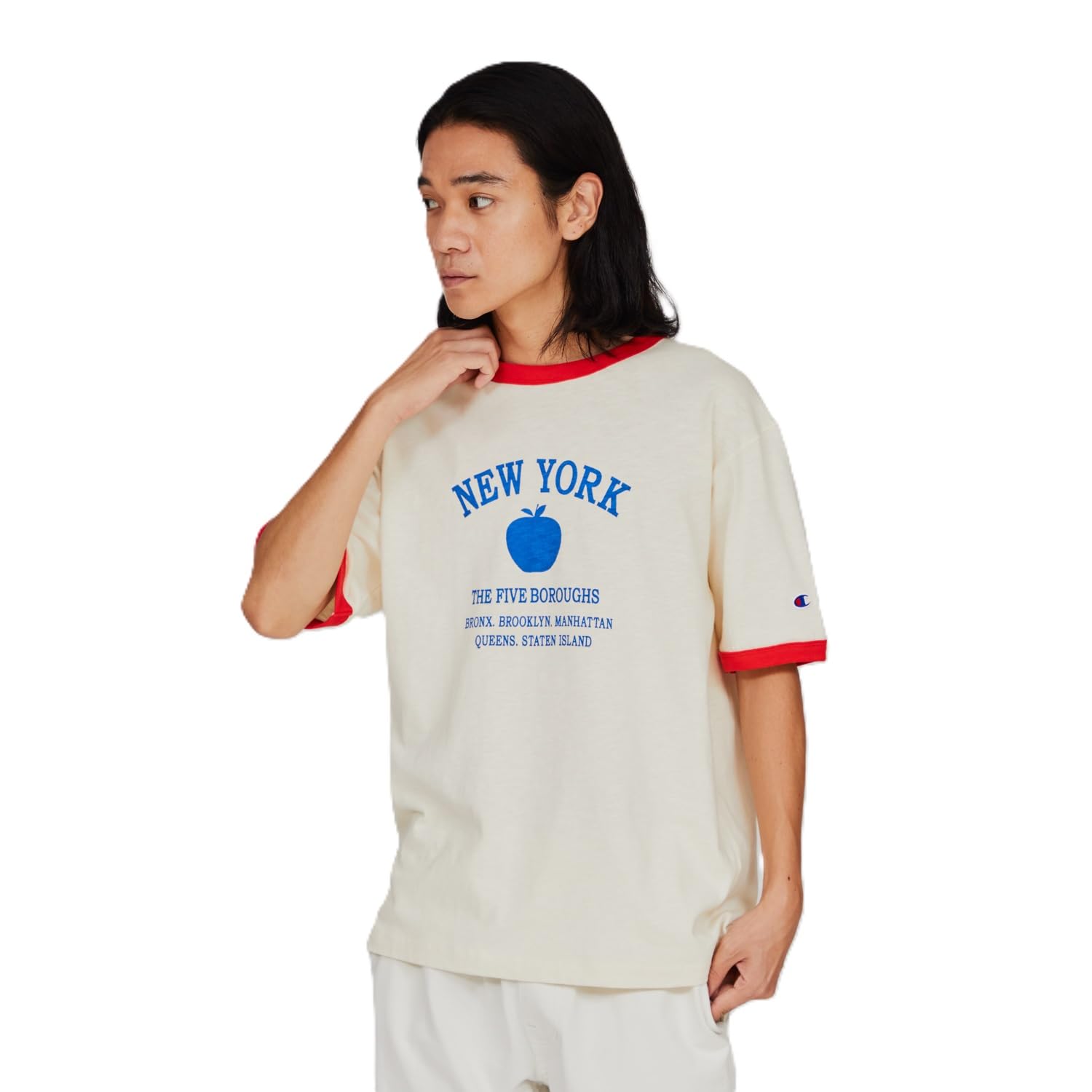 

Champion Casual Short Sleeve Ringer Round Graphic Men s T-Shirt, Natural, 100% Cotton, Neck, Print, C3-B330