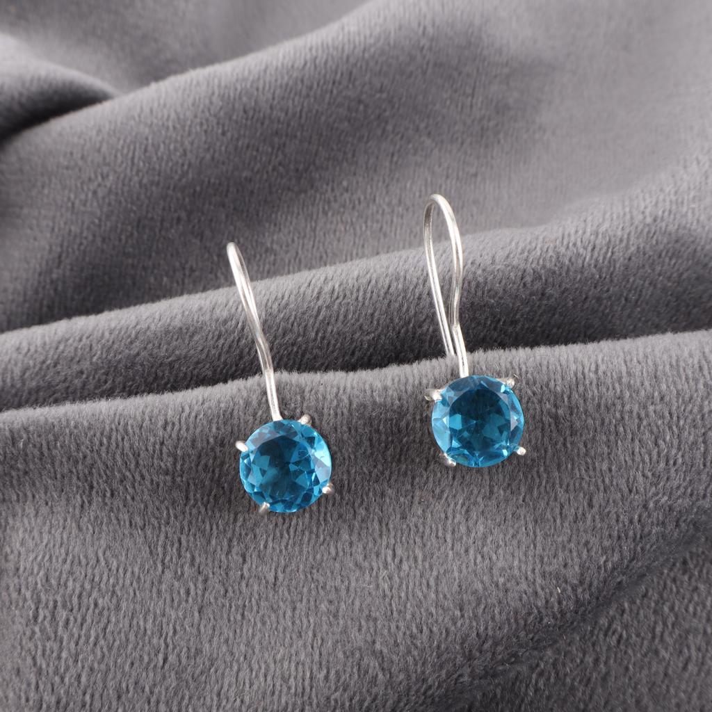 Náušnice Swiss Blue Topaz Náušnice s drahokamem, 925 masivní Sterling Silver Náušnice Šperky Ručně vyráběné náušnice, Stříbrné šperky Na dárek