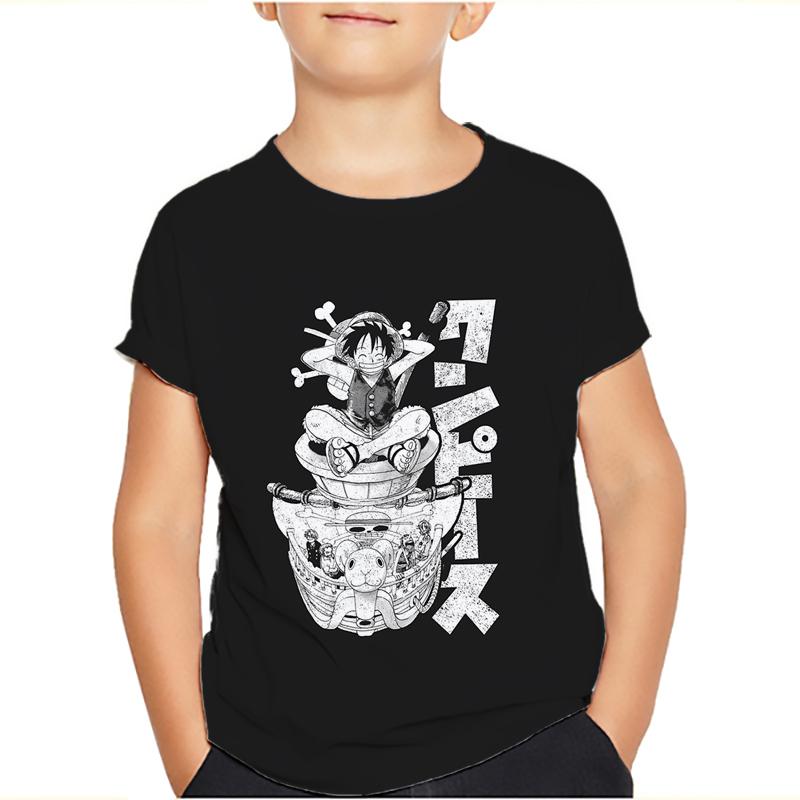 One Piece Luffy T Shirt Four Emperors Short Sleeve Zoro Sanji Chopper Ace Law Tee Children's Clothing Fashion Costumes for Kids Top