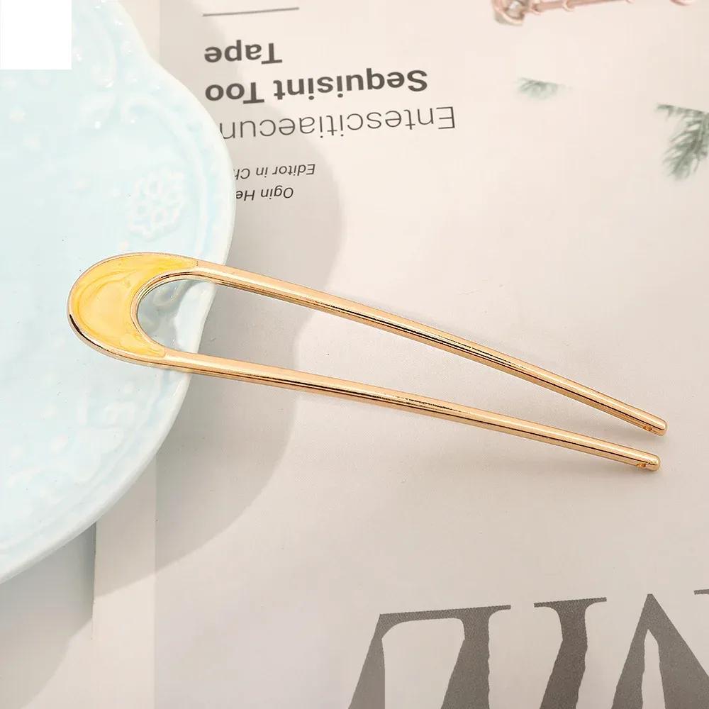 Metal U Shaped Hair Stick for Women Girls Silver Gold Color Vintage Elegant Shell Enamel Ponytail Hairpin Female Headwear Gifts