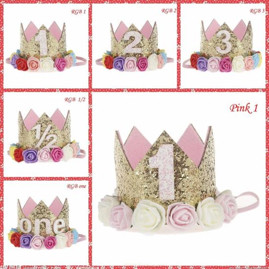 Baby Girl Crown Letter Shiny Sequins Flower Headwear Birthday Festival Headband