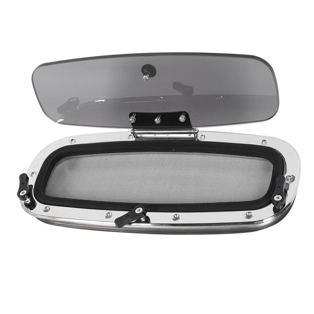 Boat Porthole Stainless Steel 18.11 X 7.87in Waterproof Smoke Grey Glass Inward Opening Portlight Window with Screen and Handle