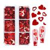 Valentine’s Day Nail Glitters Red Heart Nail Art Sequins 3D Holographic Hollow Heart Love Nail Flakes Glitter Powder 6 Grids Heart Sparkly for