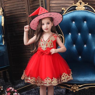 Girls Dress Princess Dress Halloween Costumes Children Red Dresses Middle Child Sequins Mesh Skirt Party and Banquet Dresses