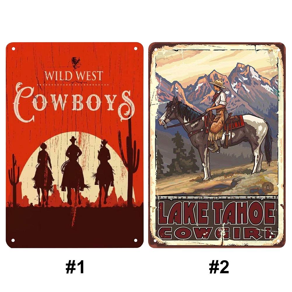 

Metall Cowboy Cowgirl Blechschild rechteckig Eisen Gemälde Wanddekoration 20 x 3 2