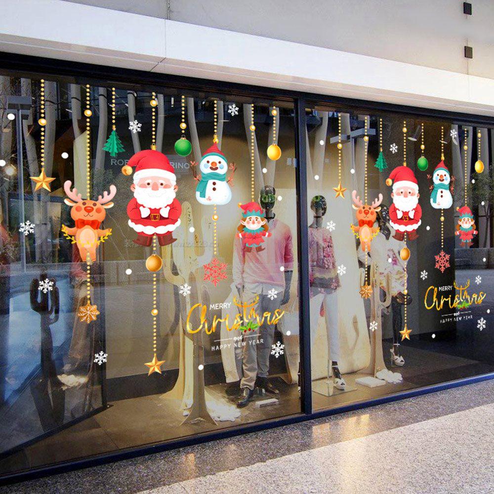 Santa Claus XMAS Tree Wall Decals Merry Christmas Glass Static Stickers Christmas Window Sticker