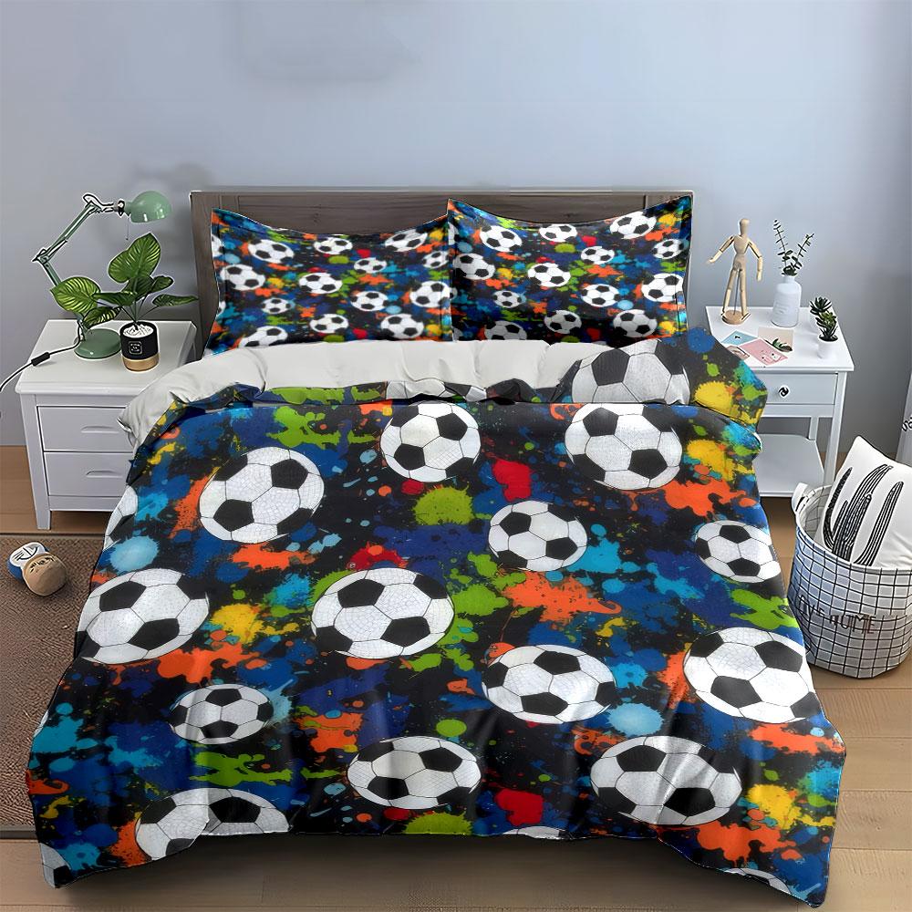 Vibrant Multicolor Splash Soccer Ball 3Pcs Bedding Set Soft Microfiber Bedding Set For Sports Lovers Teen Bedroom