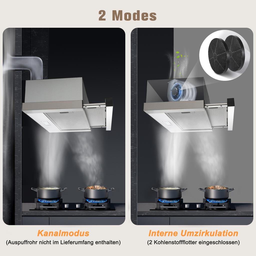 KICHPOWER 60 Cm Range Hood, Flat Screen Hood with 620 M³/h Airflow, Flat Exhaust/Recirculation Hood, LED Lighting