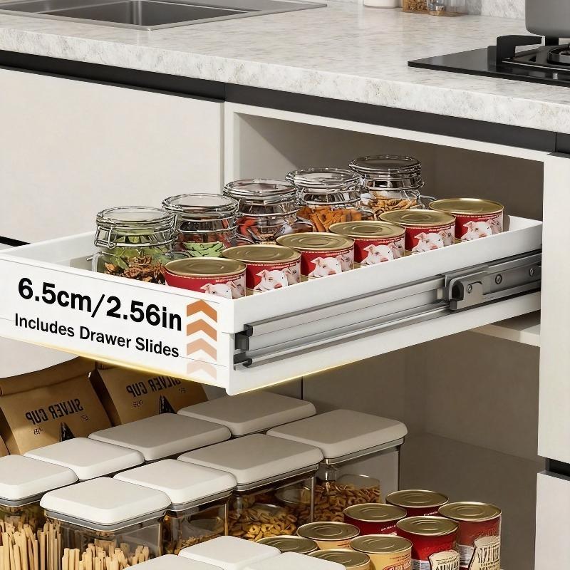 No-Drill Slide-Out Organizer, Heavy Duty Cabinet Storage Tray, Space-Saving Under Sink Organizer for Kitchen, Easy Install