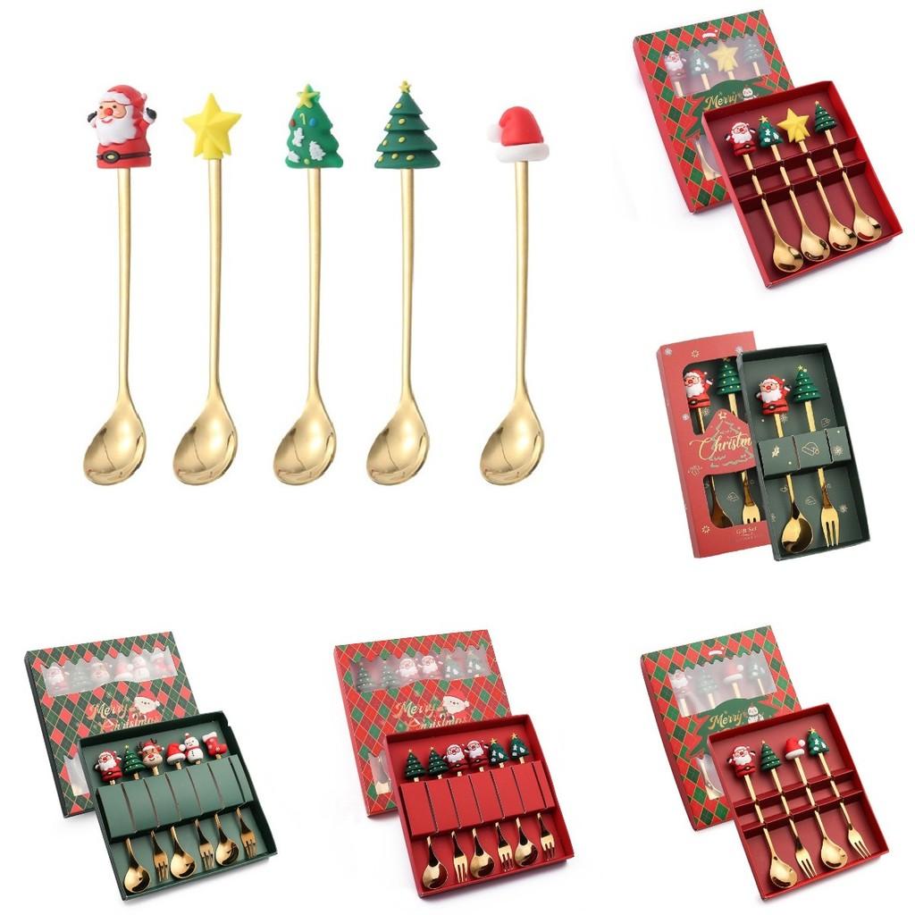 Fork Christmas Spoon Set Utensils Dessert Stainless Steel Xmas Party Gift Decor