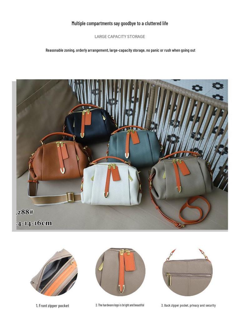 Damen Echtleder Boston Tasche – Stilvolle Farbblock Crossbody Handtasche & Tote