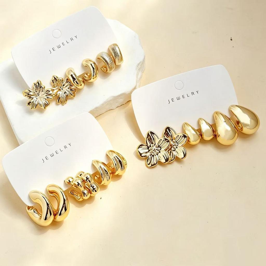European and American new high-end personality exaggerated CCB stud earrings women's creative retro circle earrings set pair