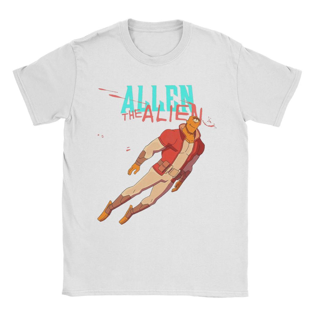 Herren-T-Shirt „Invincible“ – Lustiges Baumwoll-T-Shirt mit Kurzarm, Allen der Alien, Rundhalsausschnitt, bedruckt