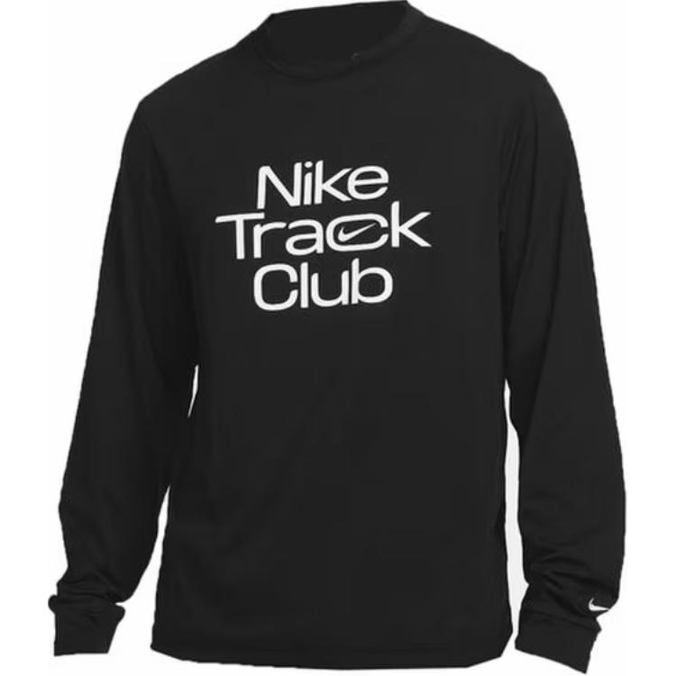 

Nike Track Club пуловер с круглым вырезом и буквенным принтом, быстросохнущая повседневная футболка с длинными рукавами, мужские топы, черные FB6828-010 L