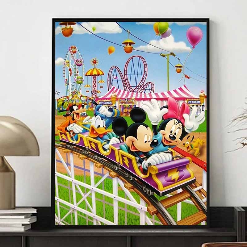 Disney Diamond Painting Mickey And Friends Roller Coaster Illustration 5D Diy Rhinestone Diamond Embroidery Cross-Stitch Home And Wedding Decorations