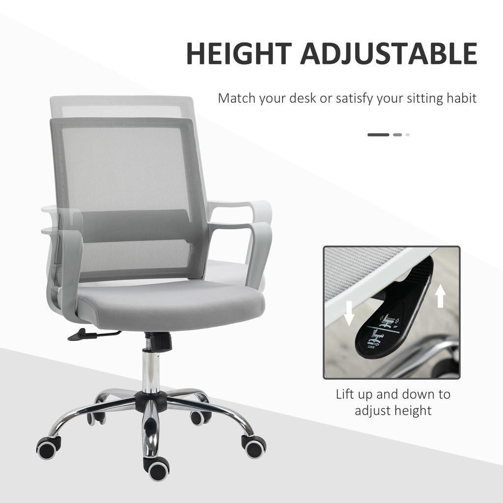 Ergonomic Desk Chair Mesh Office Chair with Adjustable Height Armrest and 360 degrees Swivel Castor Wheels Grey