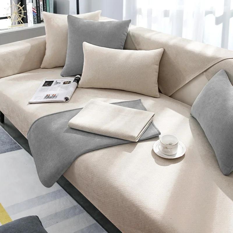 Modern Simple Grey Chenille Sofa Cushion Four Seasons Universal Slipcover Light Luxury Sofa Towel Cover Non-slip Sitting Pad
