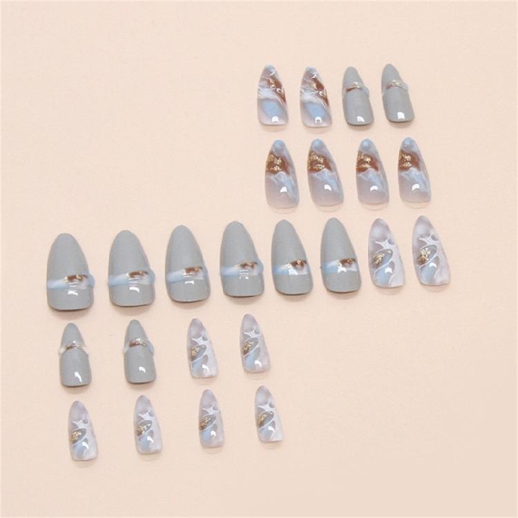24Pcs Almond Fake Nail Press On Nail Artificial Nail False Nail Glues On Nail Gradient Designs French Nail Tips Gifts