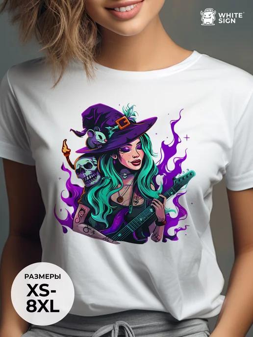 Oversized cotton T-shirt with bold Rock witch print M