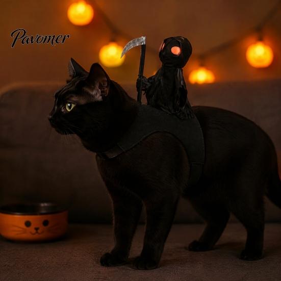 Grim Reaper Dog Outfit Halloween Costume, Rider 3D Cosplay Outfit, Funny Cute Cat Apparel Holiday Pet for Small Medium And Large Cats Dogs Comfortable