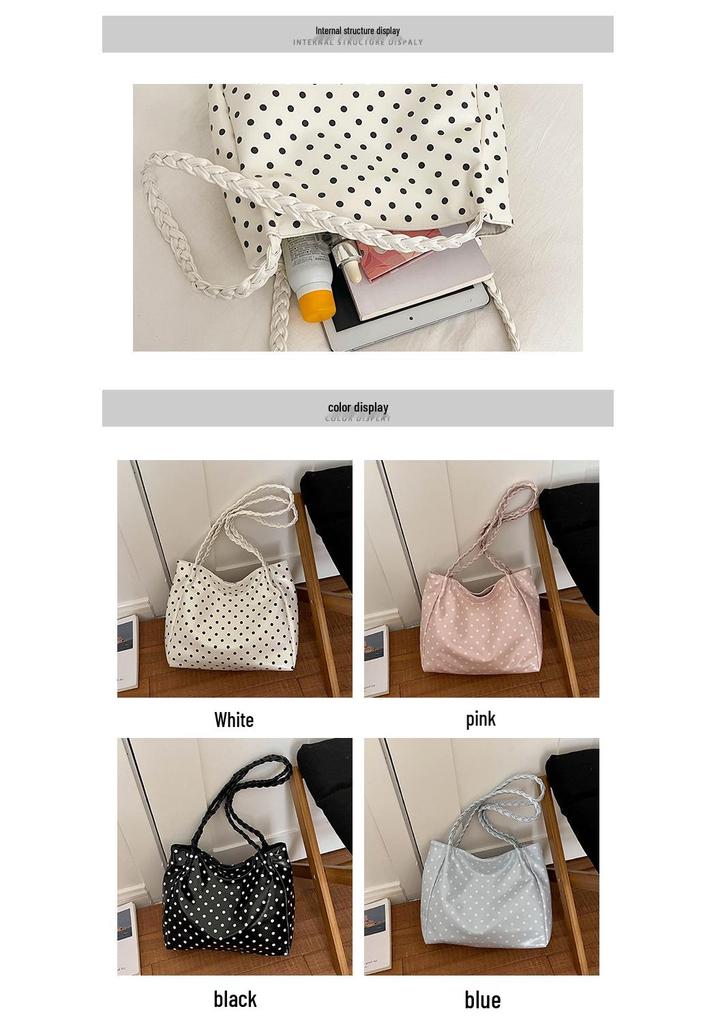 2026 Korean-Style Luxury Polka Dot Tote: Lightweight, Simple Fashion, Women's Single Shoulder Bag, Large Capacity
