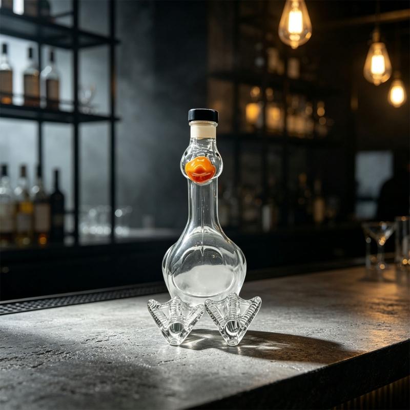 See Through Glass Liquor Bottle with Cap and Bird Profile for Cabinet Shelf Display, Liquid Storage, and Fruit Soak Projects for Daily Use