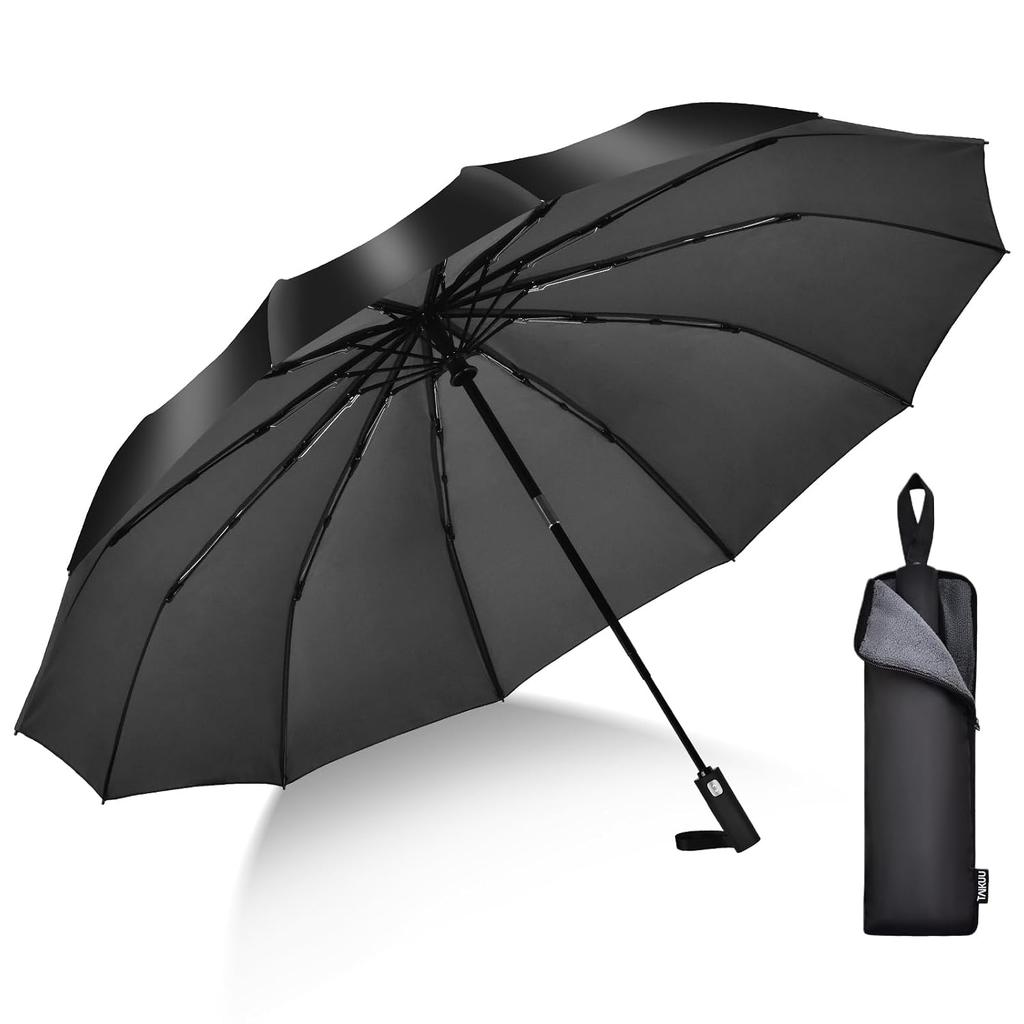 Folding umbrella automatic open close mens 12 ribs durable wind-resistant shape memory 3-second storage large sturdy super water-repellent absorbent