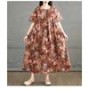Summer Retro Cotton and Linen Round Neck Short Sleeved Dress, Women's Loose Skirt