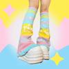 Damen Gestrickte Lange Beinwärmer Socken Japanisches Harajuku Sternenmuster Regenbogen Gestreift Wendbar Ausgestellte Baggy Beinabdeckungen