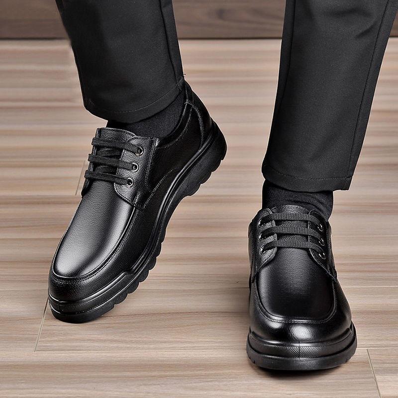 Genuine Leather Cowhide Spring and Autumn Men's Shoes, Business, Casual, Breathable, Middle-aged and Elderly Soft Soled, Non Slip Leather Shoes